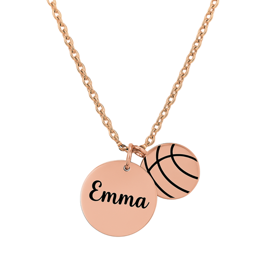 Rose Gold Engraved Basketball Necklace
