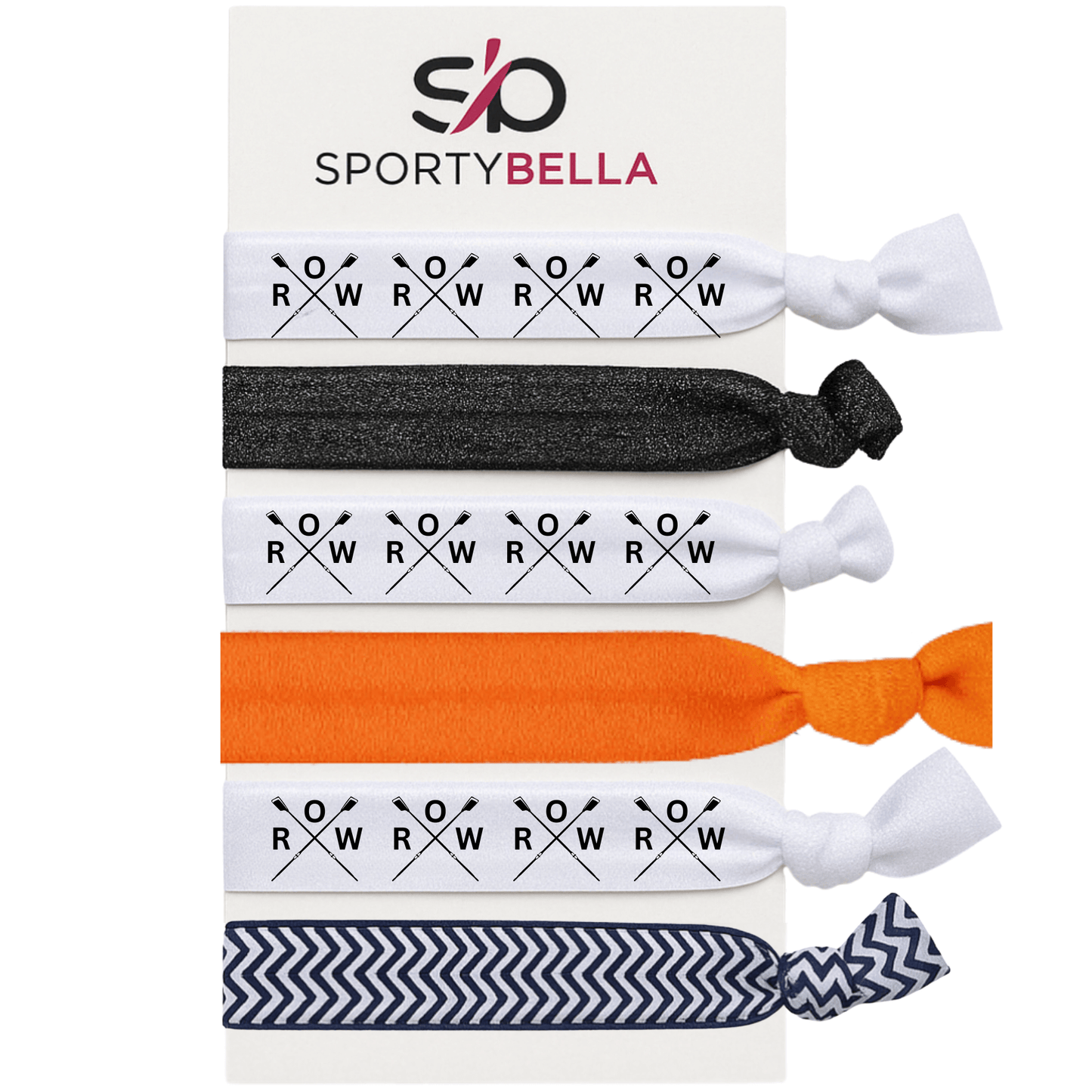Set of 6 rowing hair ties with crossed oars design, perfect hair accessories for rowers and crew teams.