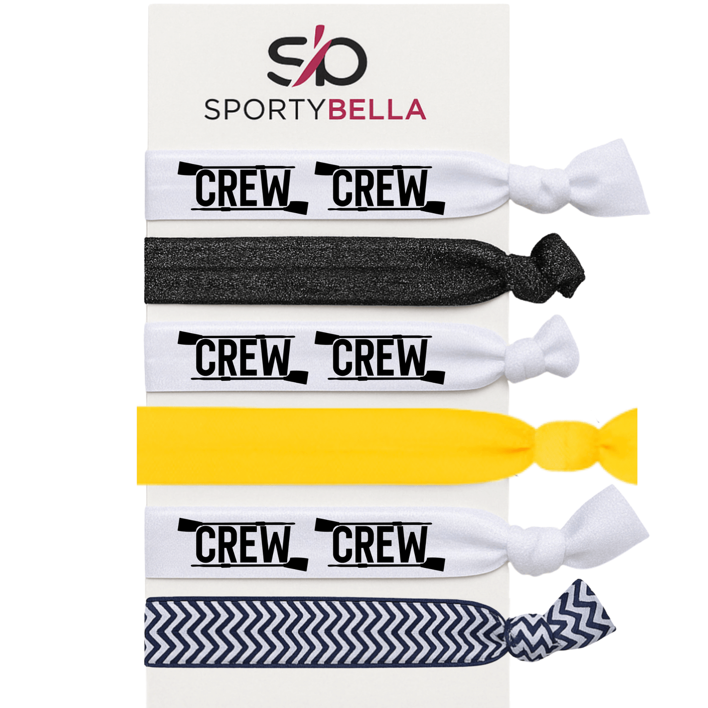 Set of 6 no crease rowing hair ties with crew designs, perfect rowing gifts for girls and crew teams.