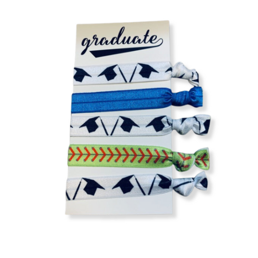 Graduation Softball Hair Ties Set - Pick Color