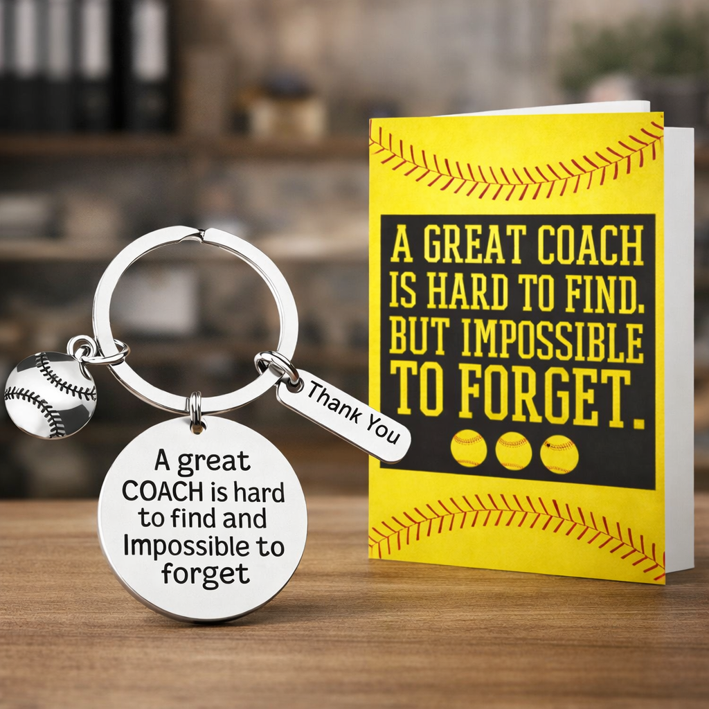 Softball Coach Keychain & Card- Great Coach is Hard to Find But Impossible to Forget