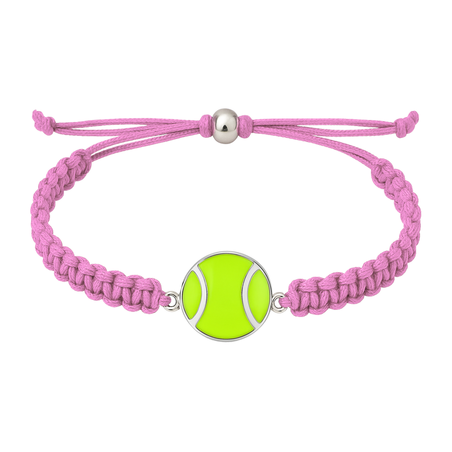 Light pink braided tennis bracelet with lime ball charm, soft and stylish for young players
