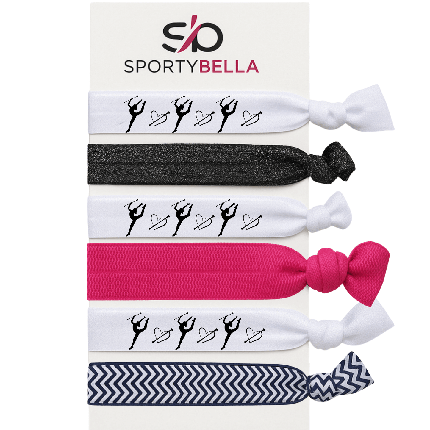 Set of 6 stylish twirling hair ties featuring playful twirler designs, perfect for girls and performers.