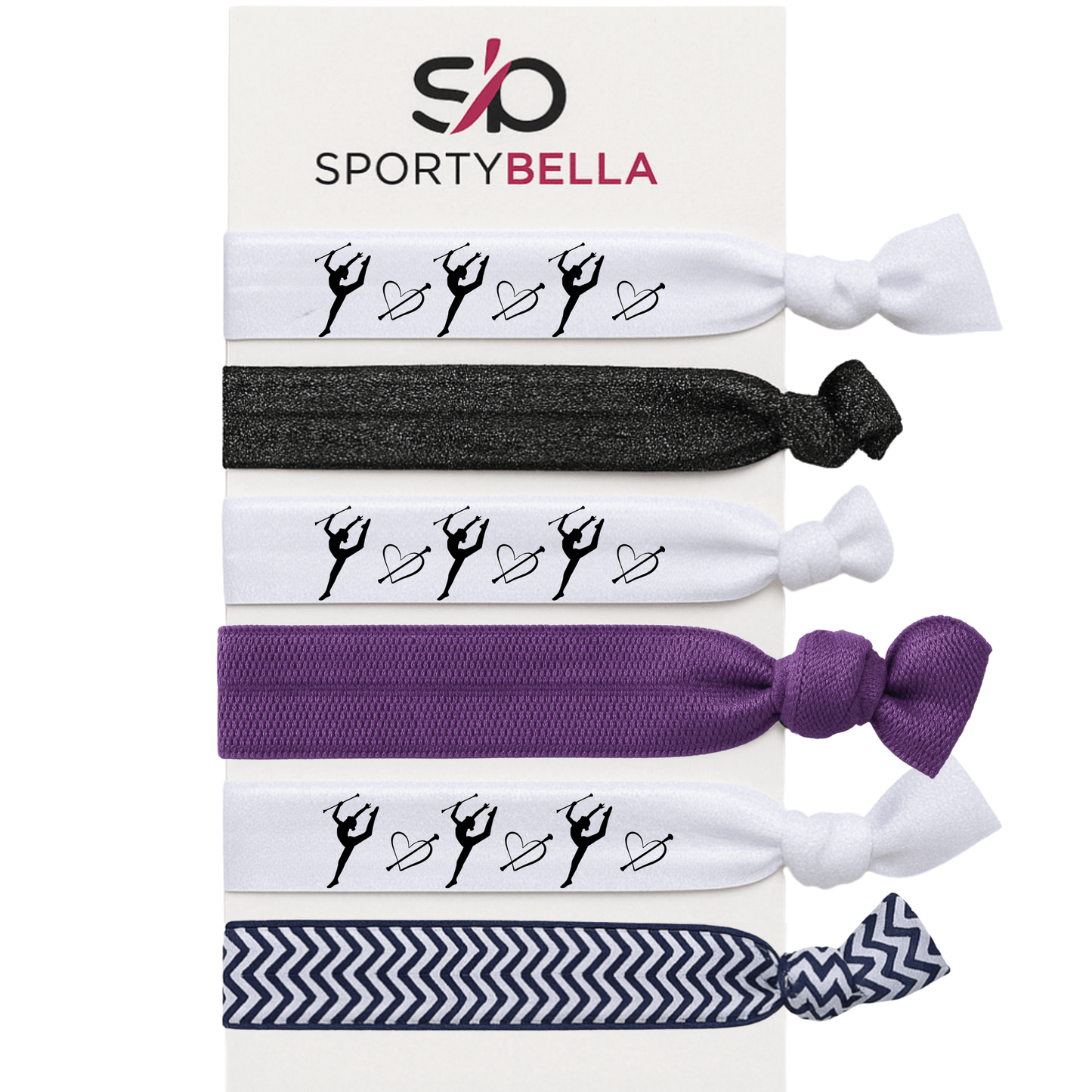 Set of 6 stylish twirling hair ties featuring twirler and heart designs, perfect for girls, dancers, and performers.