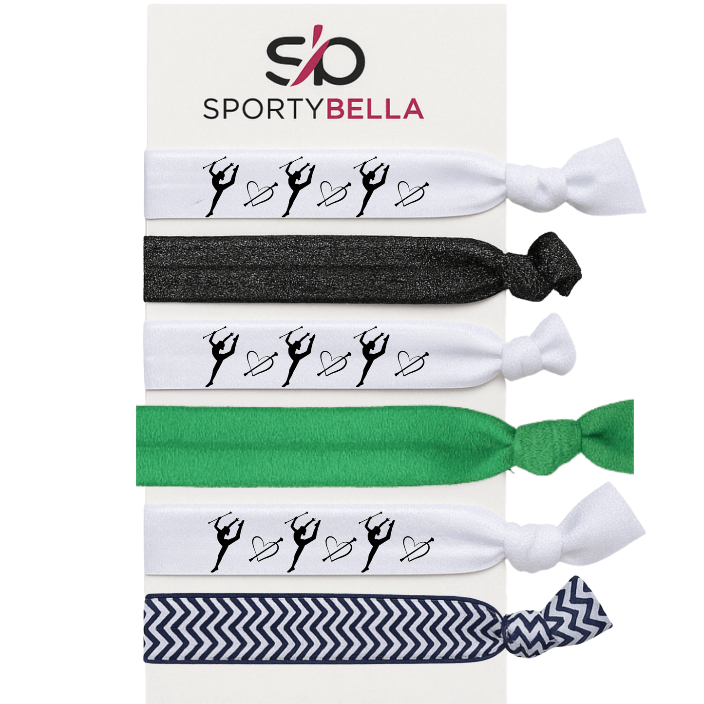 Set of 6 no crease twirling hair ties with baton twirler design, perfect gift for girls and performers.