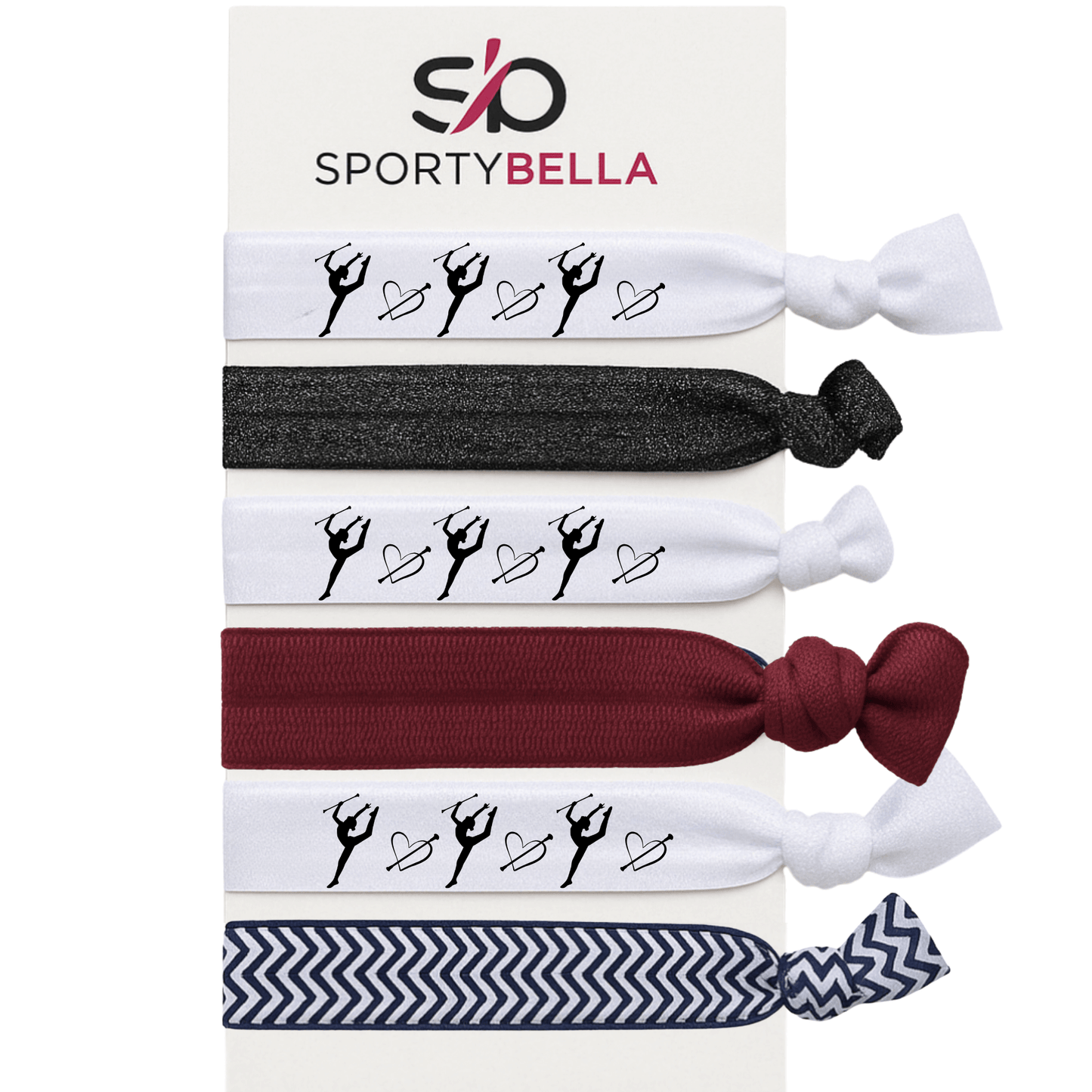 Set of 6 twirling hair ties with baton twirler designs, perfect for girls twirling gifts and stylish hair accessories.