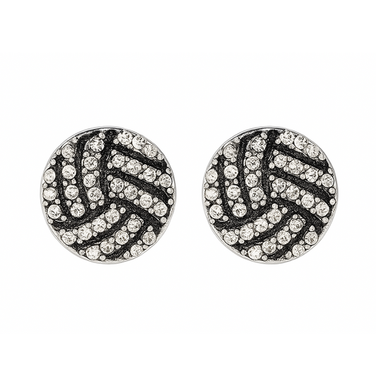 Silver volleyball rhinestone stud earrings with sparkling clear crystals, perfect for volleyball players and fans