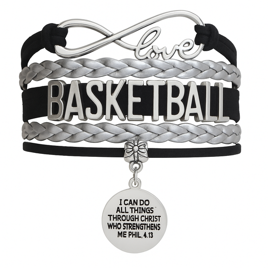 Basketball Christian Charm Bracelet, I Can Do All Things Through Christ Who Strengthens Me