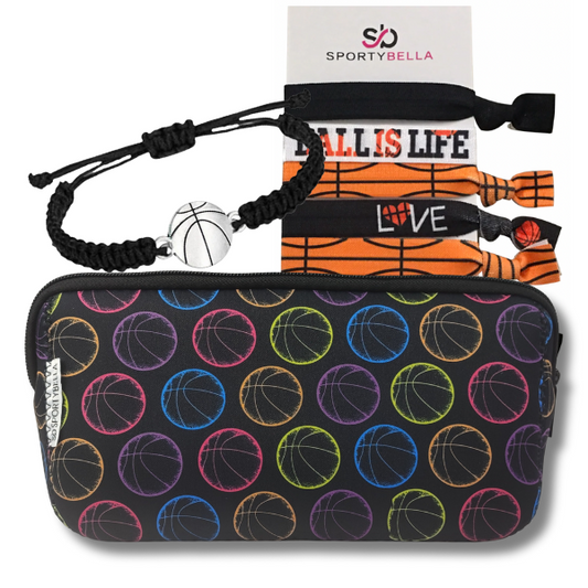 Basketball Cosmetic Bag & Hair Tie Gift Bundle