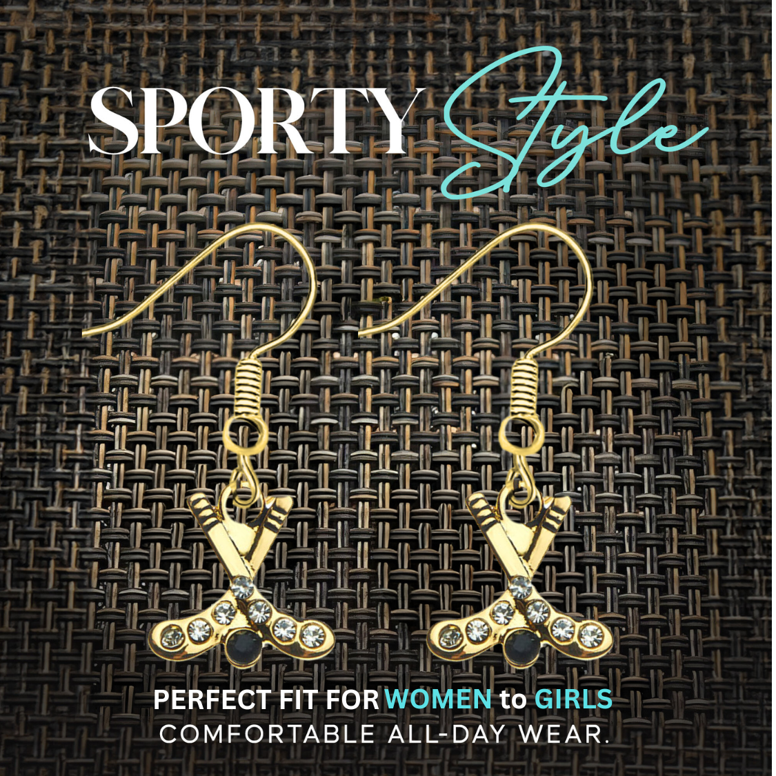 Ice Hockey Rhinestone Stick Earrings