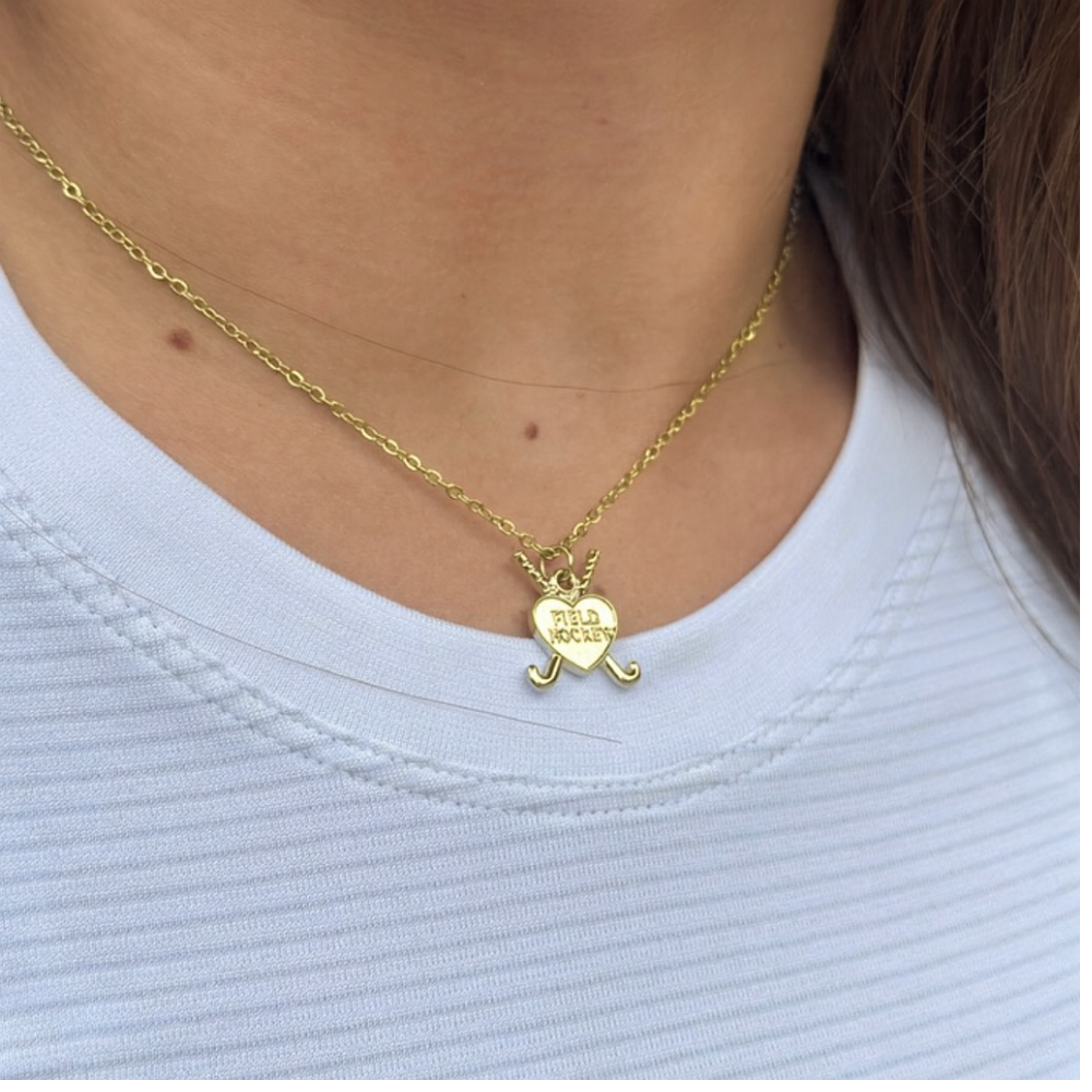 Field Hockey Heart & Sticks Necklace