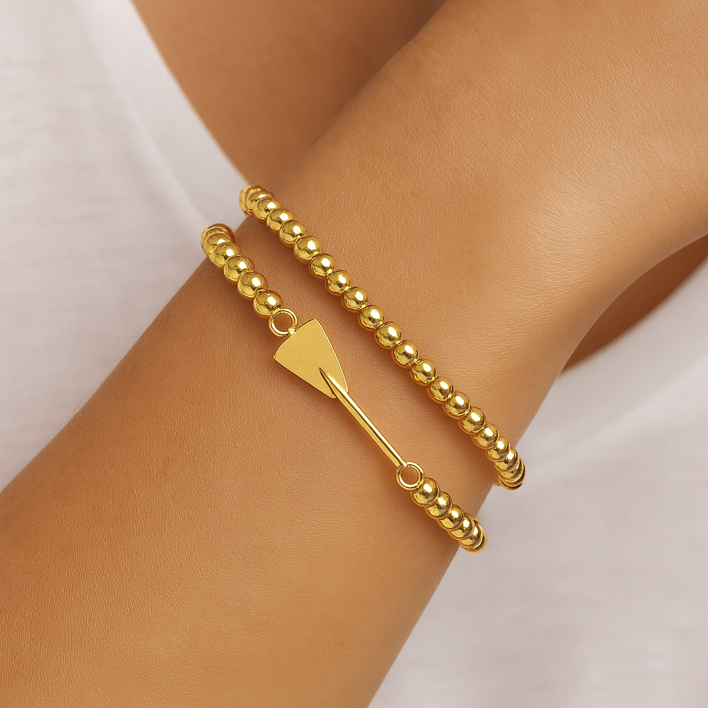 Gold Rowing Beaded Charm Bracelet