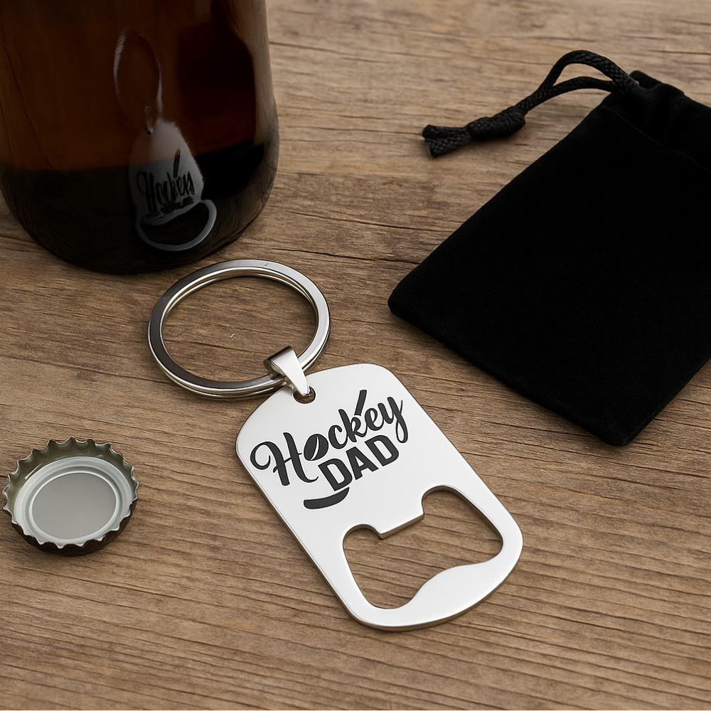 Ice Hockey Dad Stainless Steel Bottle Opener Keychain