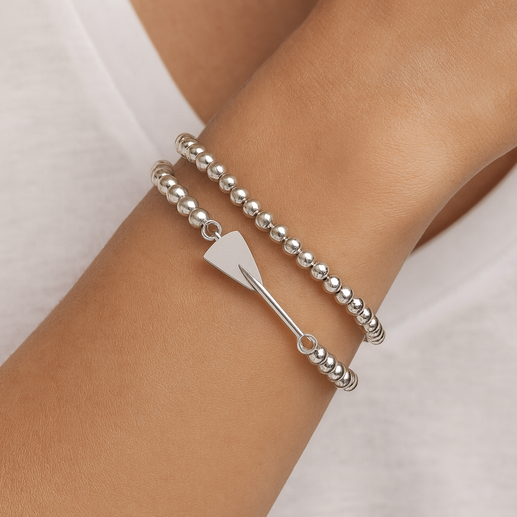 Silver Rowing Beaded Charm Bracelet