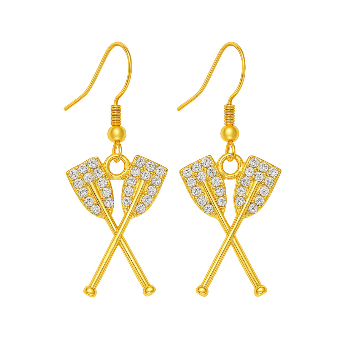 Gold Oar CZ Dangle Earrings