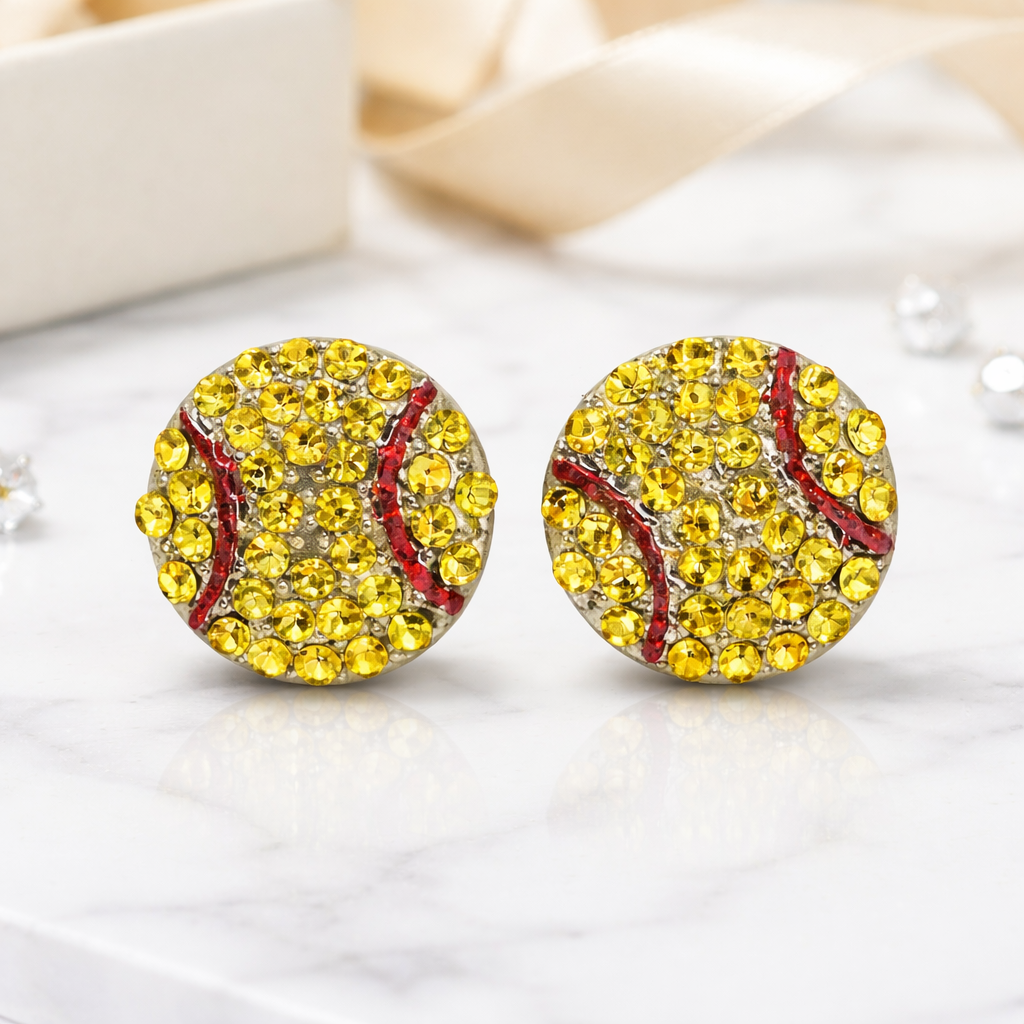 Softball Rhinestone Earrings