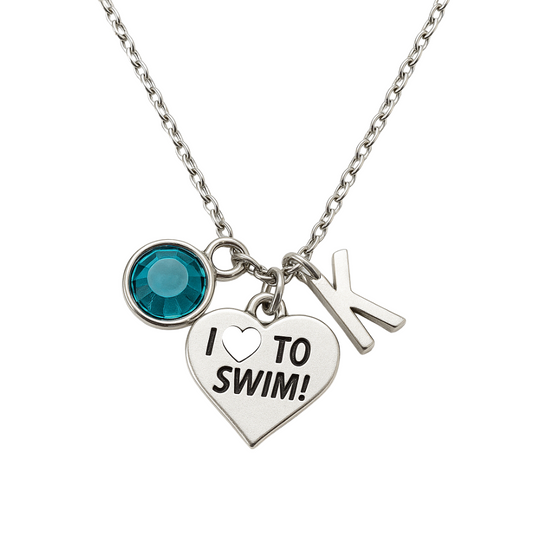 Personalized Girls Swim Necklace with Birthstone & Letter Charm