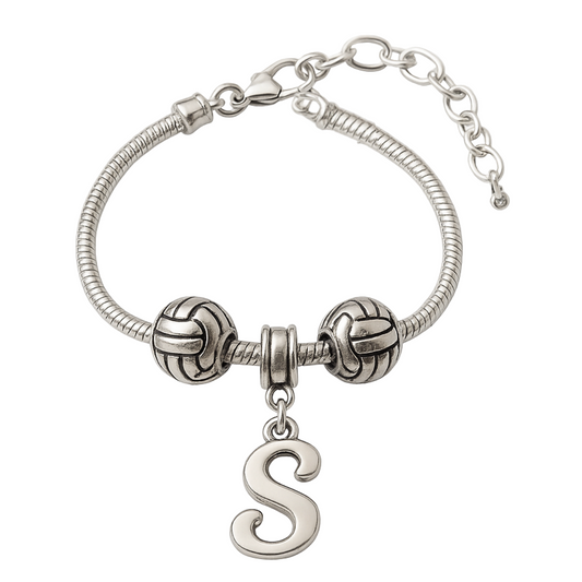 Personalized Volleyball Beaded Bracelet with Letter Charm