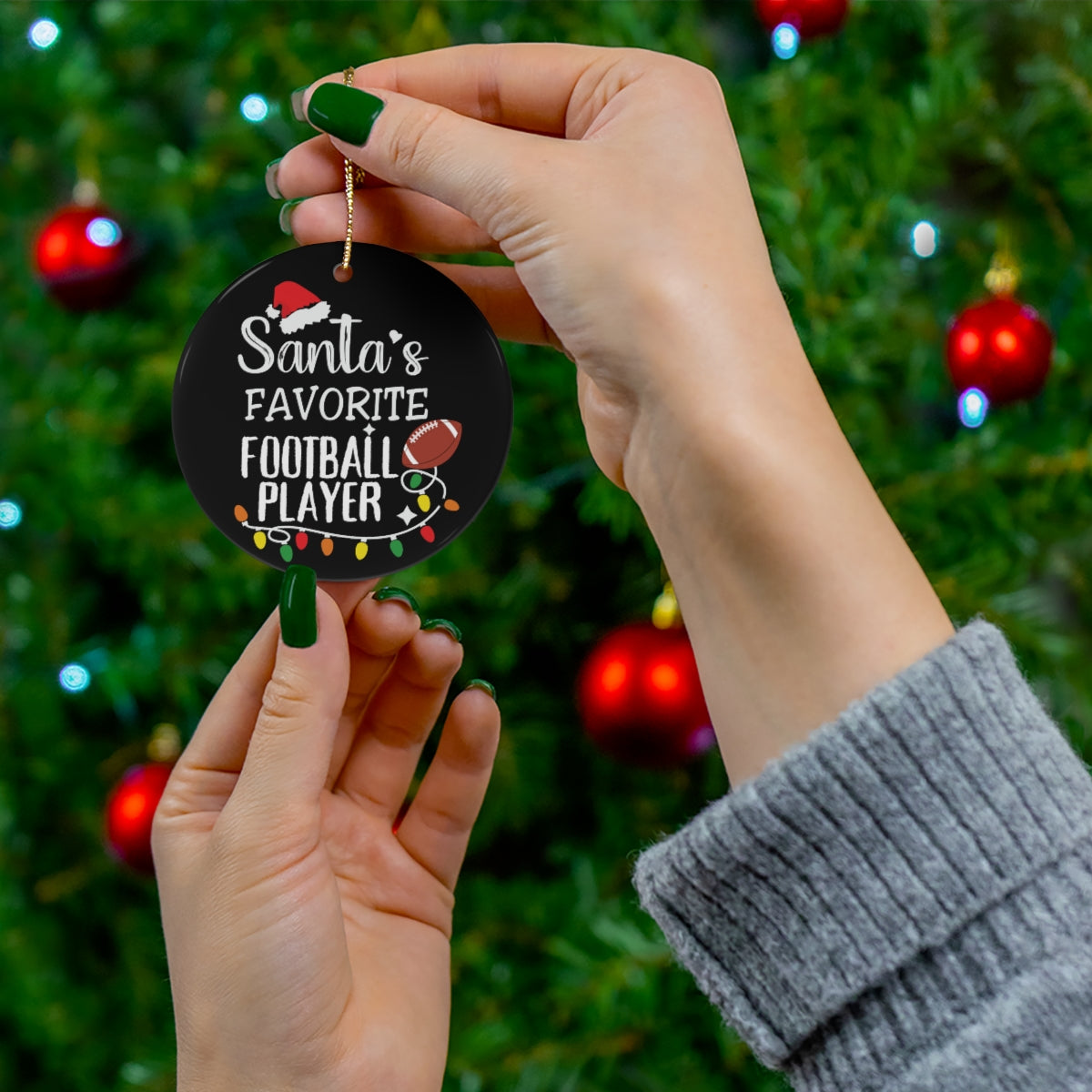 Football Ornament, Santa's Favorite Football Player Ceramic Ornament