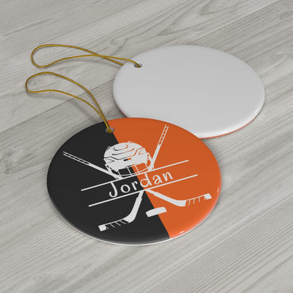 Personalized Ice Hockey Christmas Ornament - Orange & Black