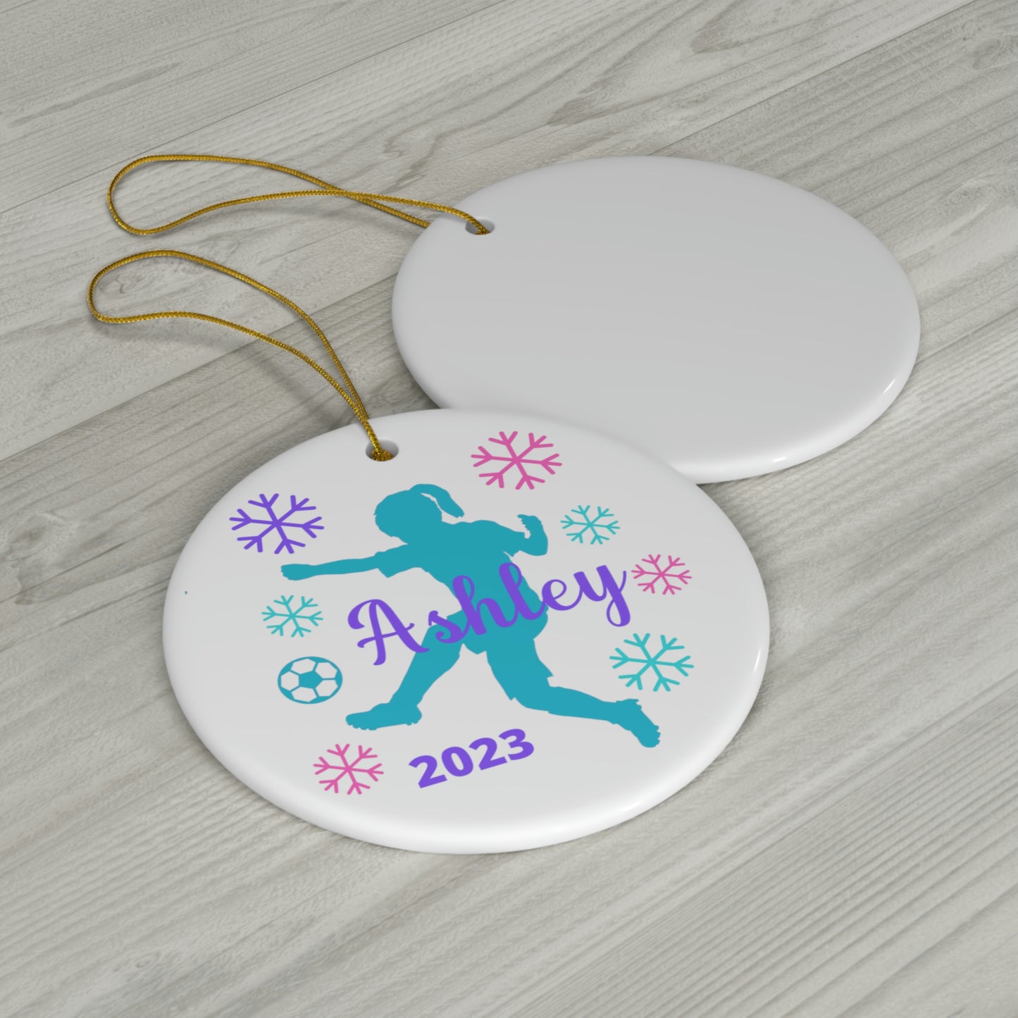 Personalized Little Girls Soccer Christmas Ornament