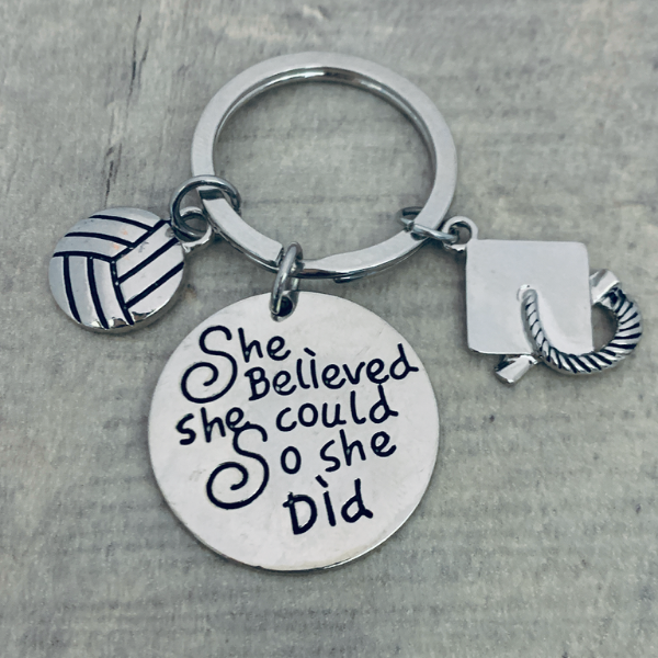 girls volleyball Graduation Keychain - She Believed She Could-