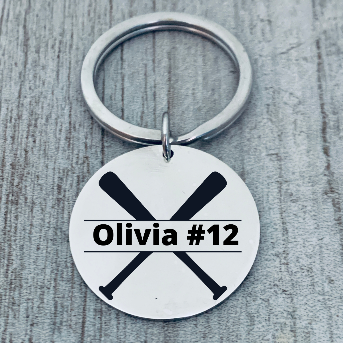 Personalized Engraved Softball Bat and Ball Keychain