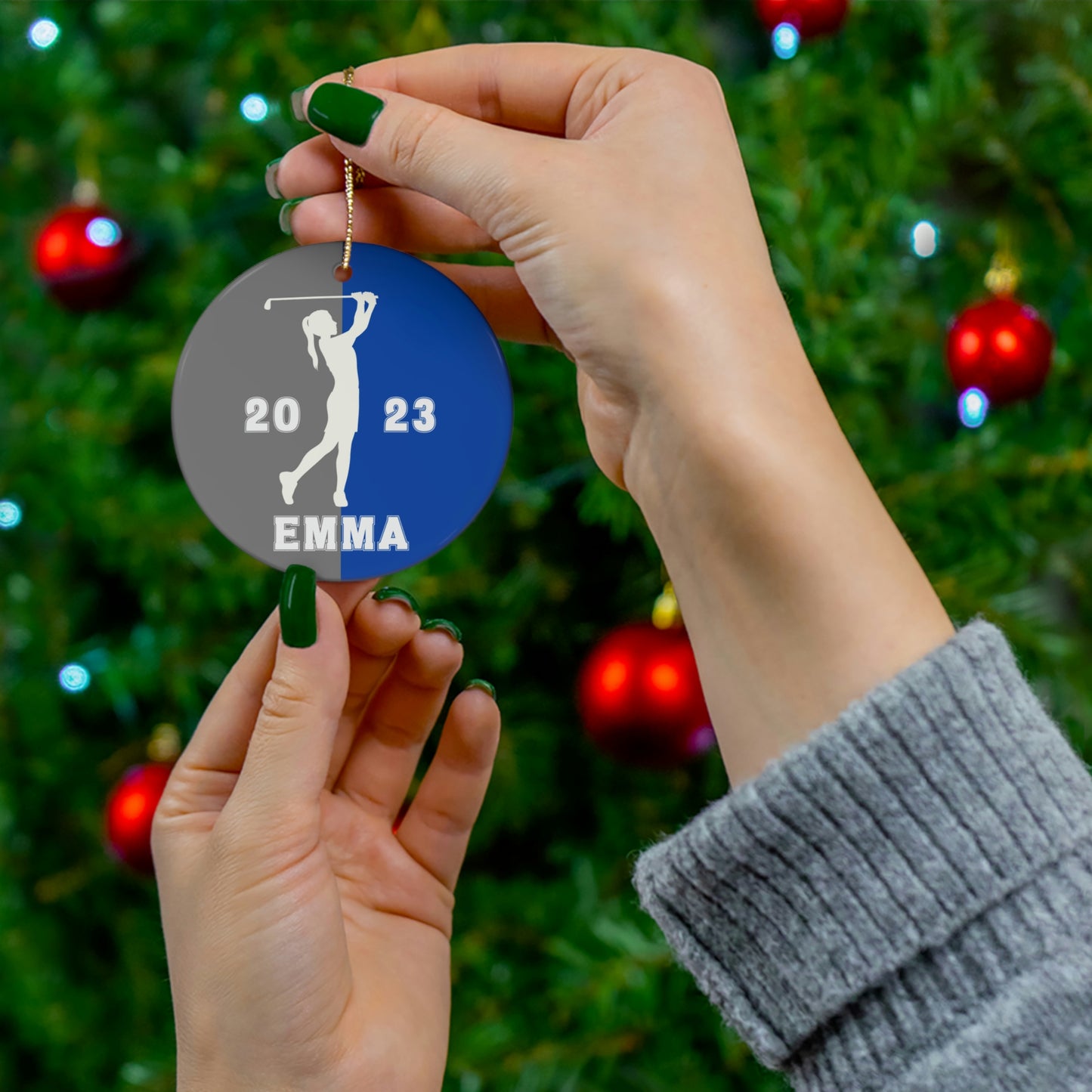 Girls Golf Ornament, Personalized Christmas Ceramic Golf Christmas Tree Ornament for Golfers, 2023 Holiday Ornament