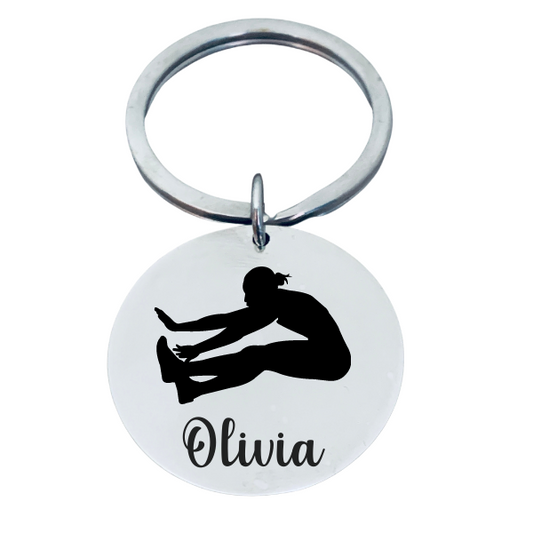 Personalized Track And Field Long Jump Keychain - Round