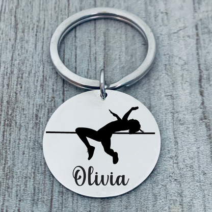 Personalized Track And Field High Jump Keychain - Round