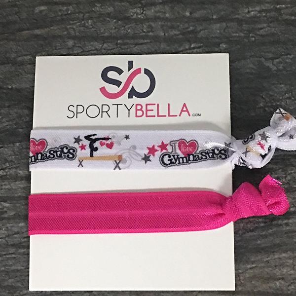 Gymnastics Hair Ties - 5 pack - Fuschia White - Sportybella