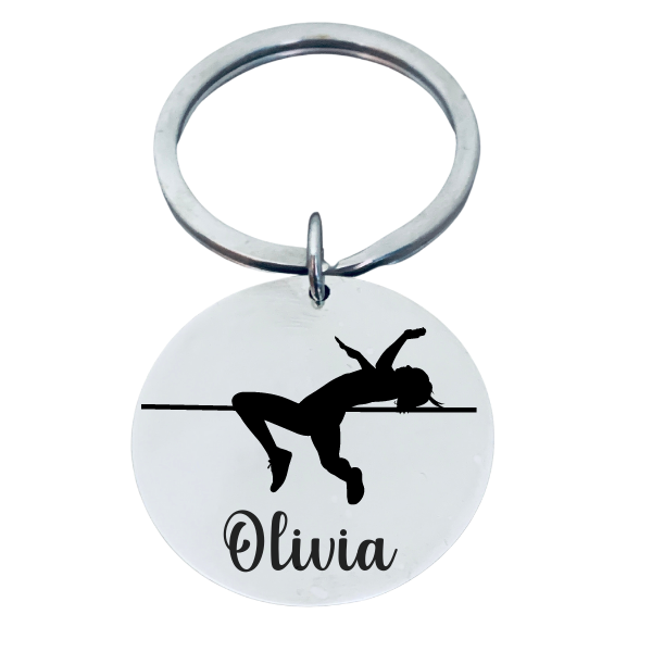 Personalized Track And Field High Jump Keychain - Round