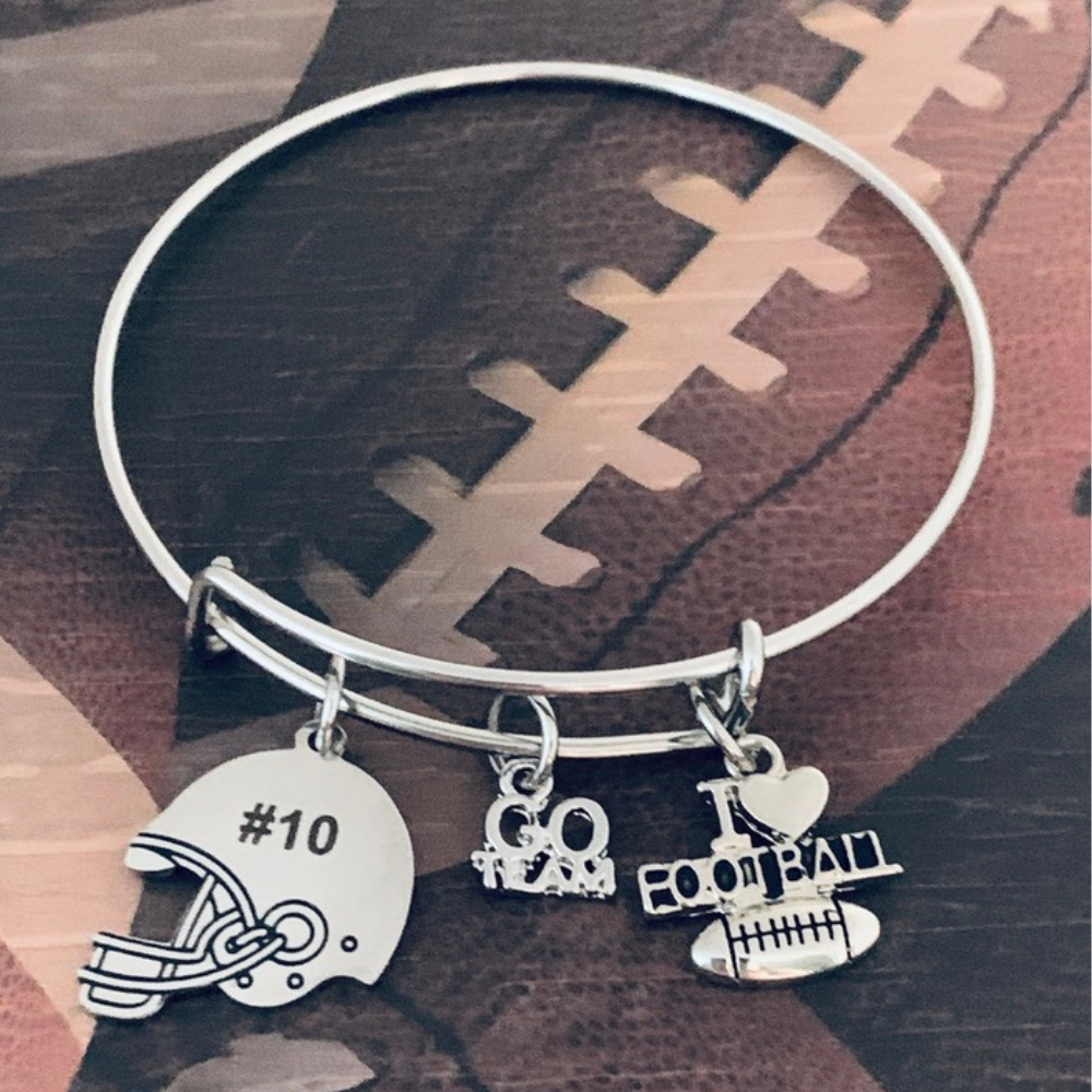 Personalized Engraved Football Mom Bangle Bracelet