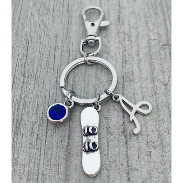 Snowboarding Zipper Pull Keychain with Personalized Charms