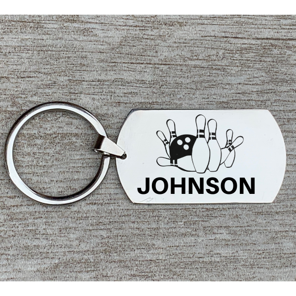 Personalized Engraved Bowling Keychain - Rectangular