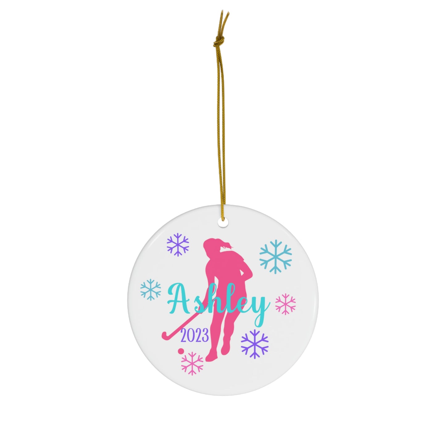 Field Hockey Ornament, Personalized Field Hockey Christmas Ornament, 2023 Ceramic Tree Ornament for Women, Gift for Mom, Wife, Grandma