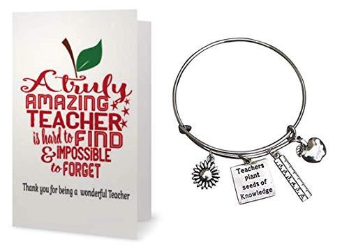 Teacher Bangle Bracelet and Card Gift Set- Teacher Jewelry, Teacher Gift, Show Your Teacher Appreciation Thank You Gifts for Teachers - Infinity Collection