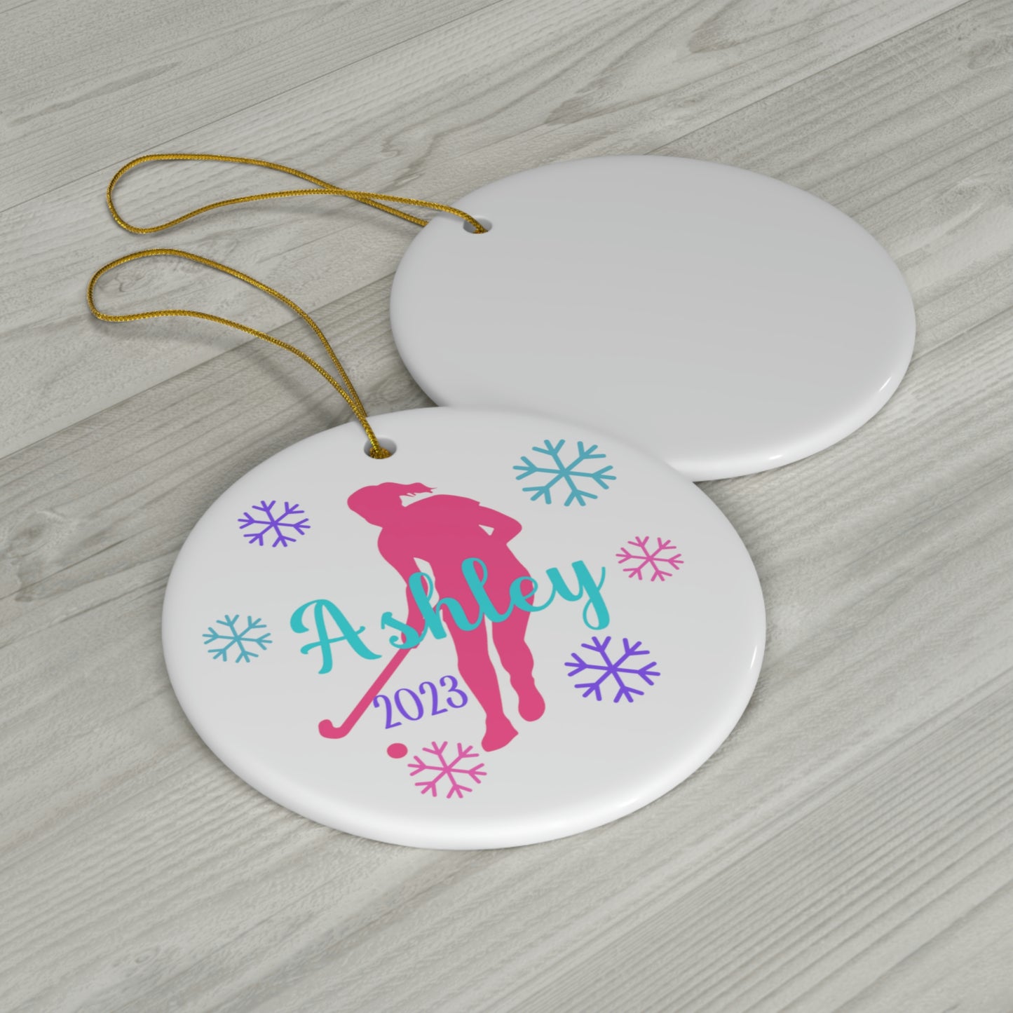 Field Hockey Ornament, Personalized Field Hockey Christmas Ornament, 2023 Ceramic Tree Ornament for Women, Gift for Mom, Wife, Grandma