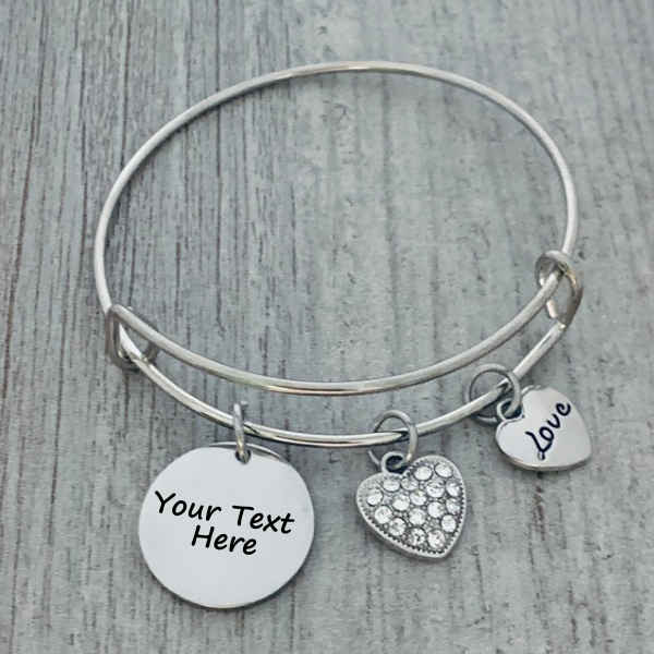 Round Charm Stainless Steel Bangle Bracelet