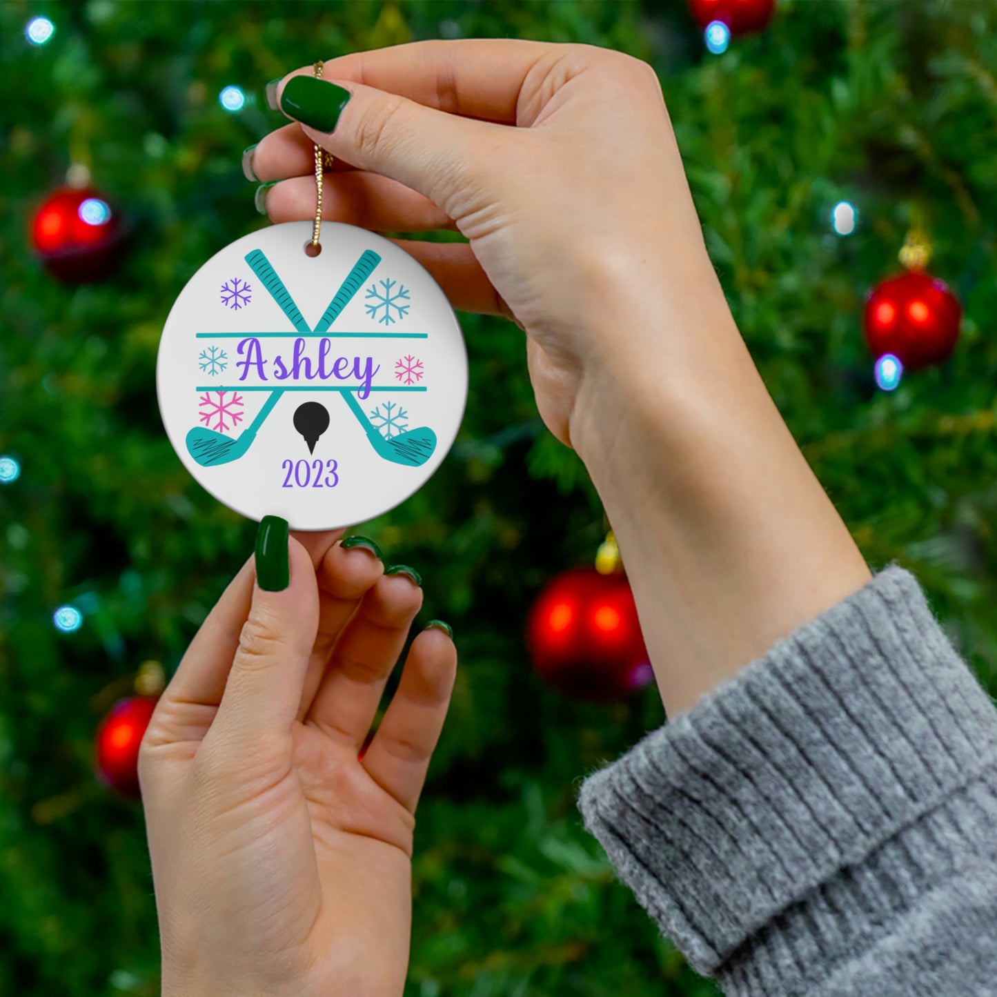 Girls Golf Ornament, Personalized Christmas Ceramic Golf Christmas Tree Ornament for Golfers, 2023 Holiday Ornament