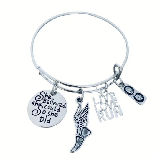 Track and Field Bangle Bracelet- She Believed She Could So She Did