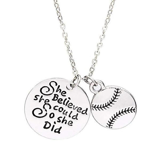 Softball She Believed She Could So She Did Necklace - Pick Color & Charm