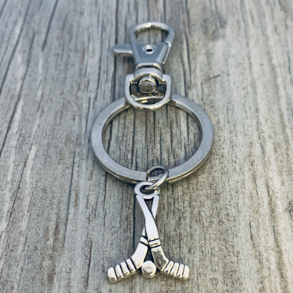 Ice Hockey Stick Zipper Pull Keychain
