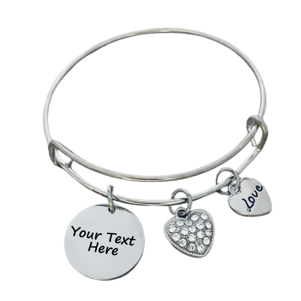 Round Charm Stainless Steel Bangle Bracelet