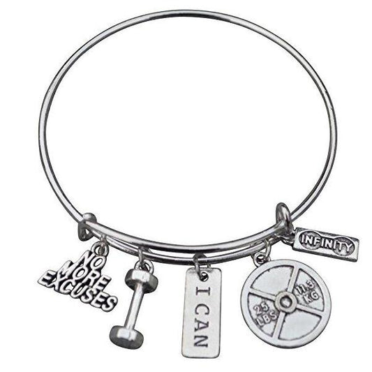 No Excuse Exercise Bracelet, Weighted Barbell Dumbbell Charm, Workout Gifts - Sportybella