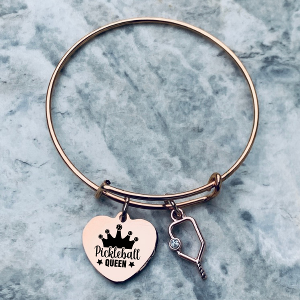 Rose Gold Pickleball Charm Bracelet- Pickleball Queen