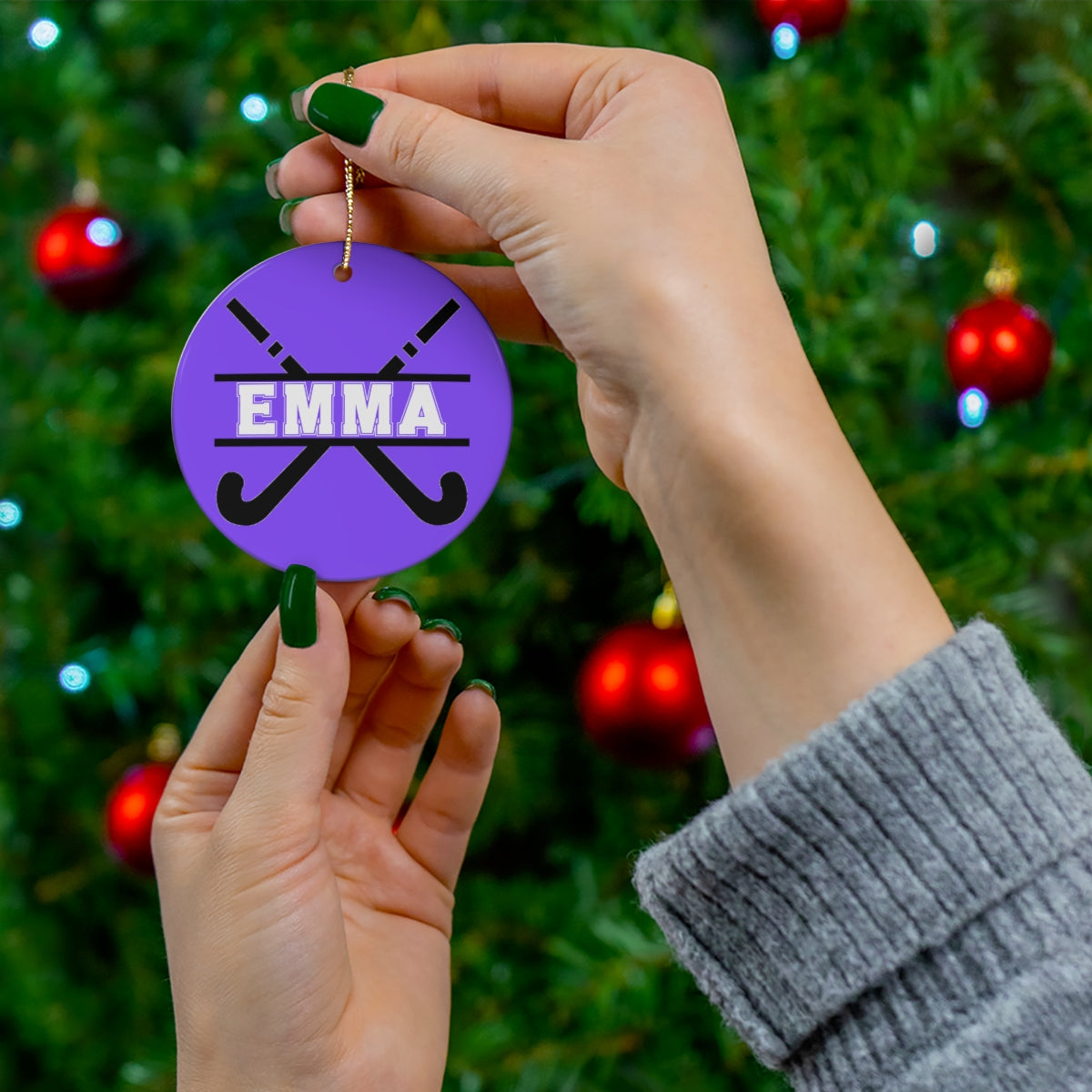 Personalized Field Hockey Christmas Ornament with Name