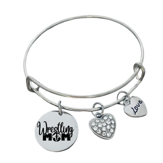 Wrestling Mom Charm Bangle Bracelet