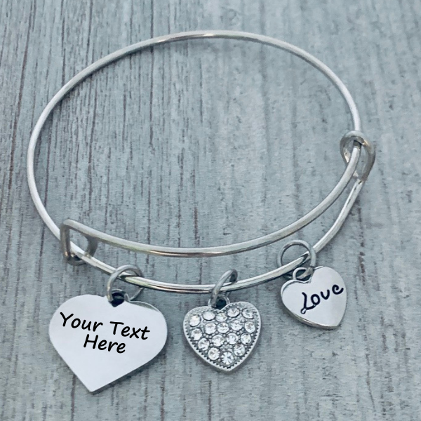 Heart Charm Stainless Steel Bangle Bracelet