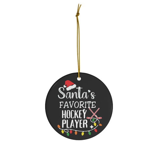 Ice Hockey Ornament, Santa's Favorite Hockey Player Ceramic Ornament